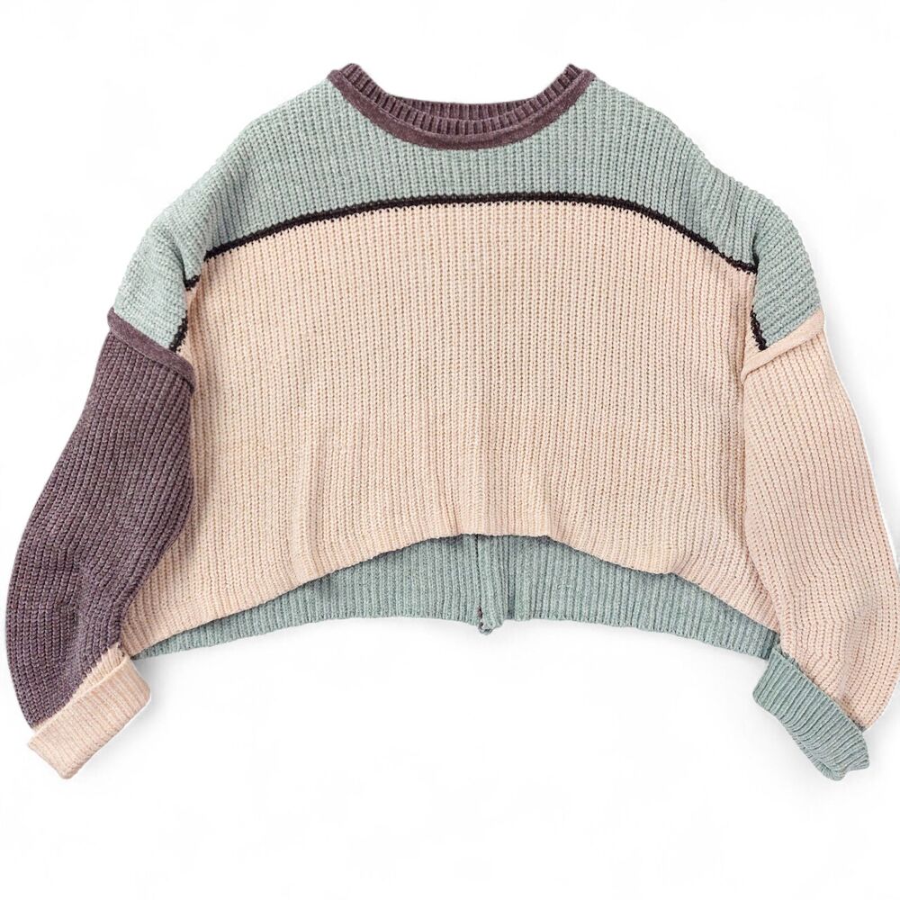 Pol Cropped Sweater Womens Small Colorblock Oversized Boho Modern Comfort